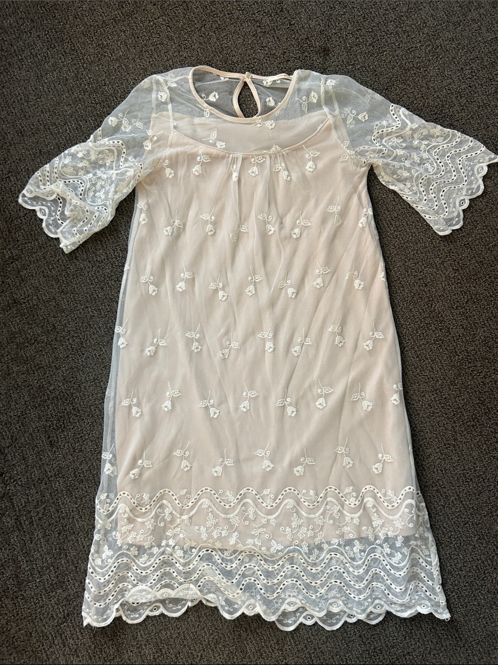 orange creek Ivory Sheer Embroidered Midi Dress